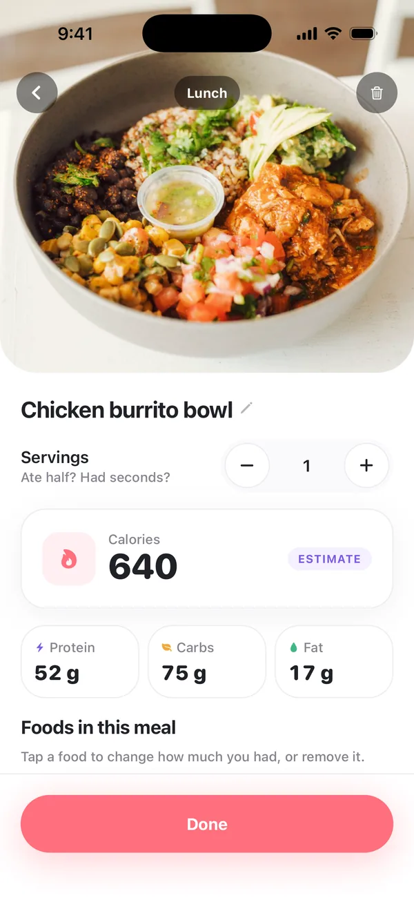 Calories and macros for a scanned meal
